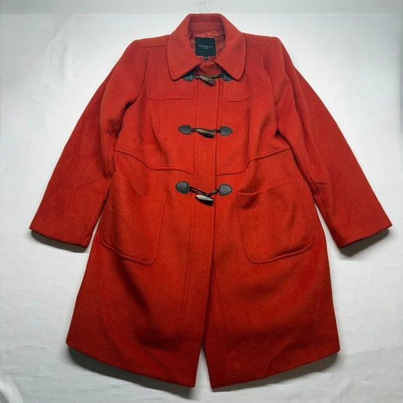 Talbots Wool Toggle Coat Hooded Orange Rust 14W Plus Duffle Jacket - Picture 2 of 12